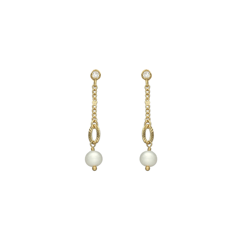 Boucles d oreilles argent dorée perle naturelle blanche zirconium blanc