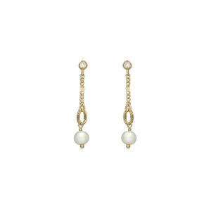 Boucles d oreilles argent dorée perle naturelle blanche zirconium blanc