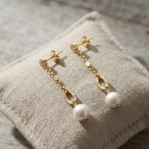 Boucles d oreilles argent dorée perle naturelle blanche zirconium blanc 2