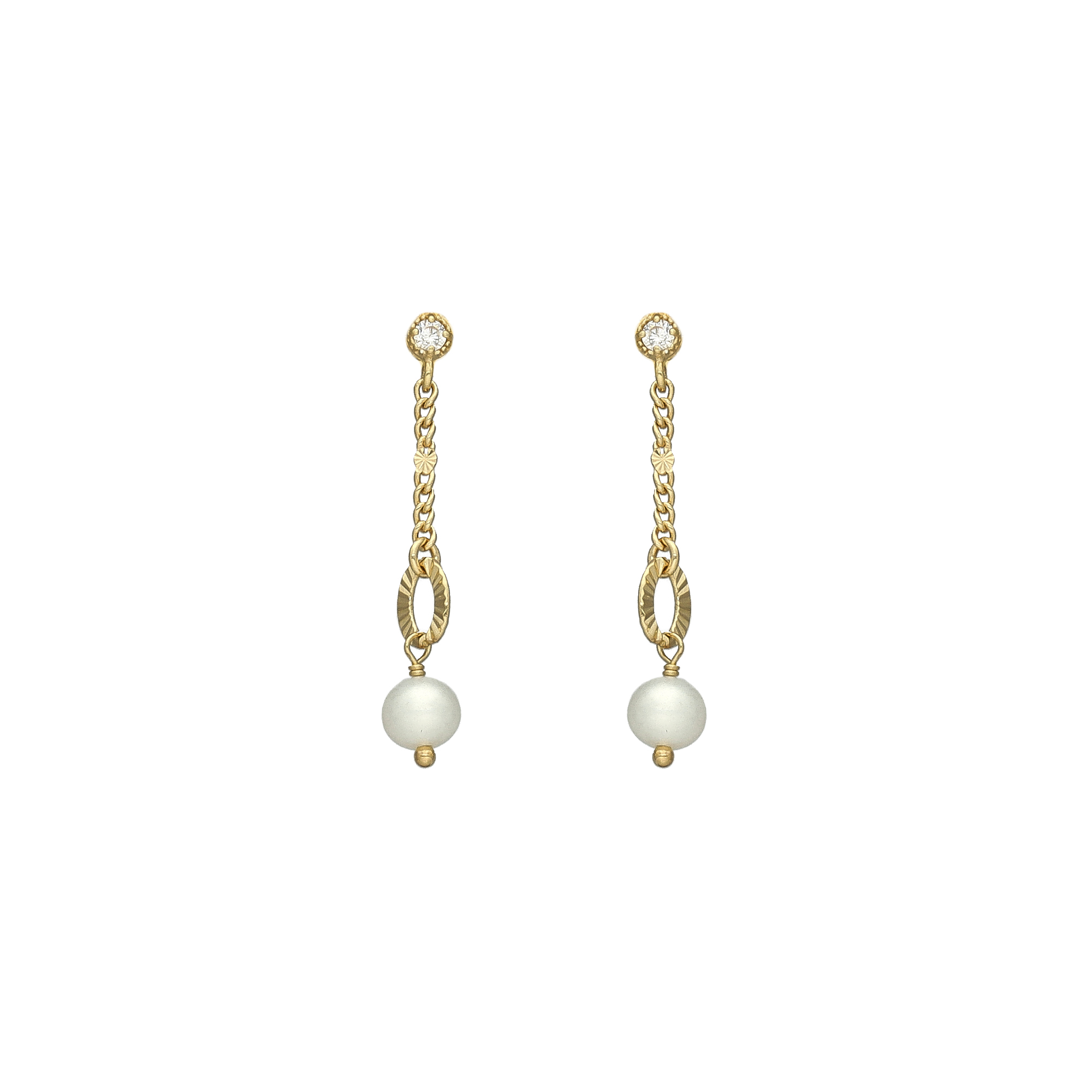Boucles d oreilles argent dorée perle naturelle blanche zirconium blanc