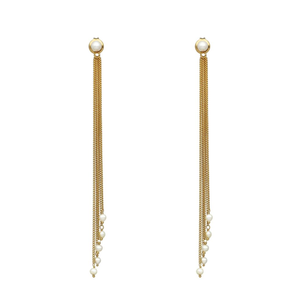 Boucles d'oreilles argent doré pom-pom et perles naturelles blanches