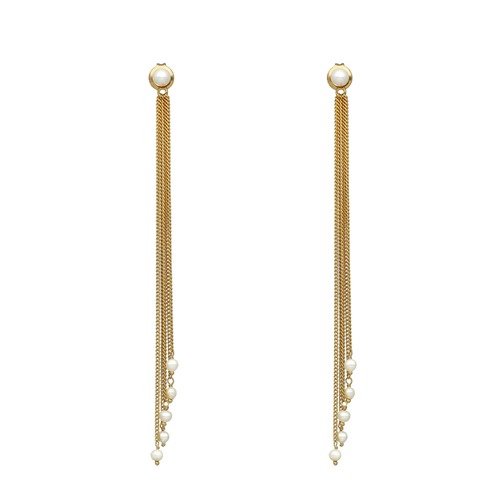Boucles d'oreilles argent doré pom-pom et perles naturelles blanches 1