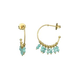 Boucles d'oreilles argent dorée créole pampilles pierres amazonite