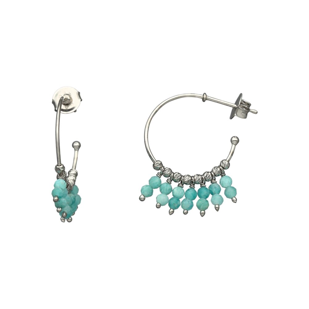 Boucles d'oreilles argent rhodié créole pampilles pierres amazonite