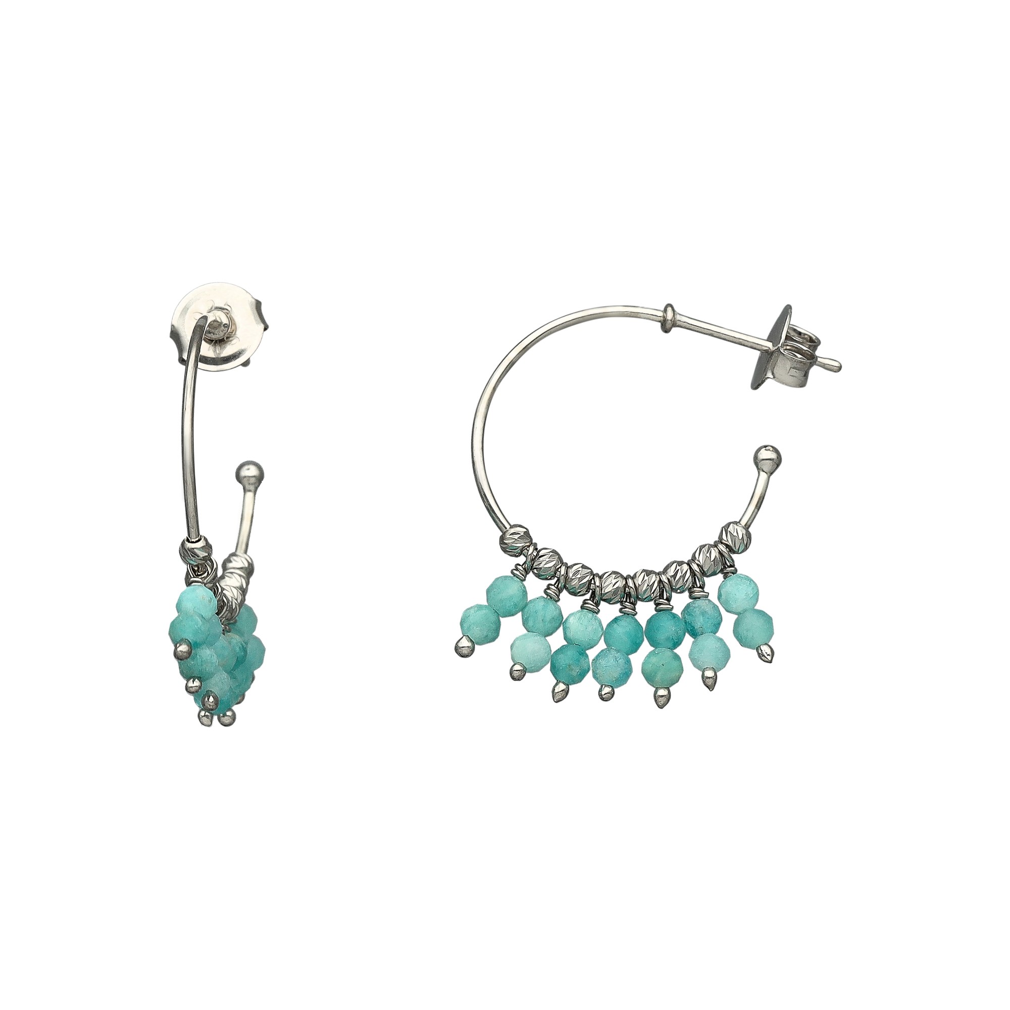 Boucles d'oreilles argent rhodié créole pampilles pierres amazonite