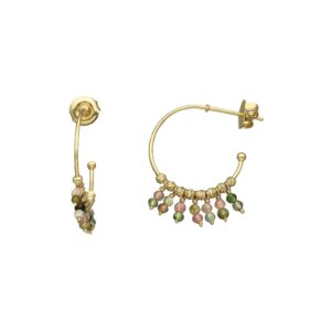 Boucles d'oreilles argent dorée créole pampilles pierres tourmaline