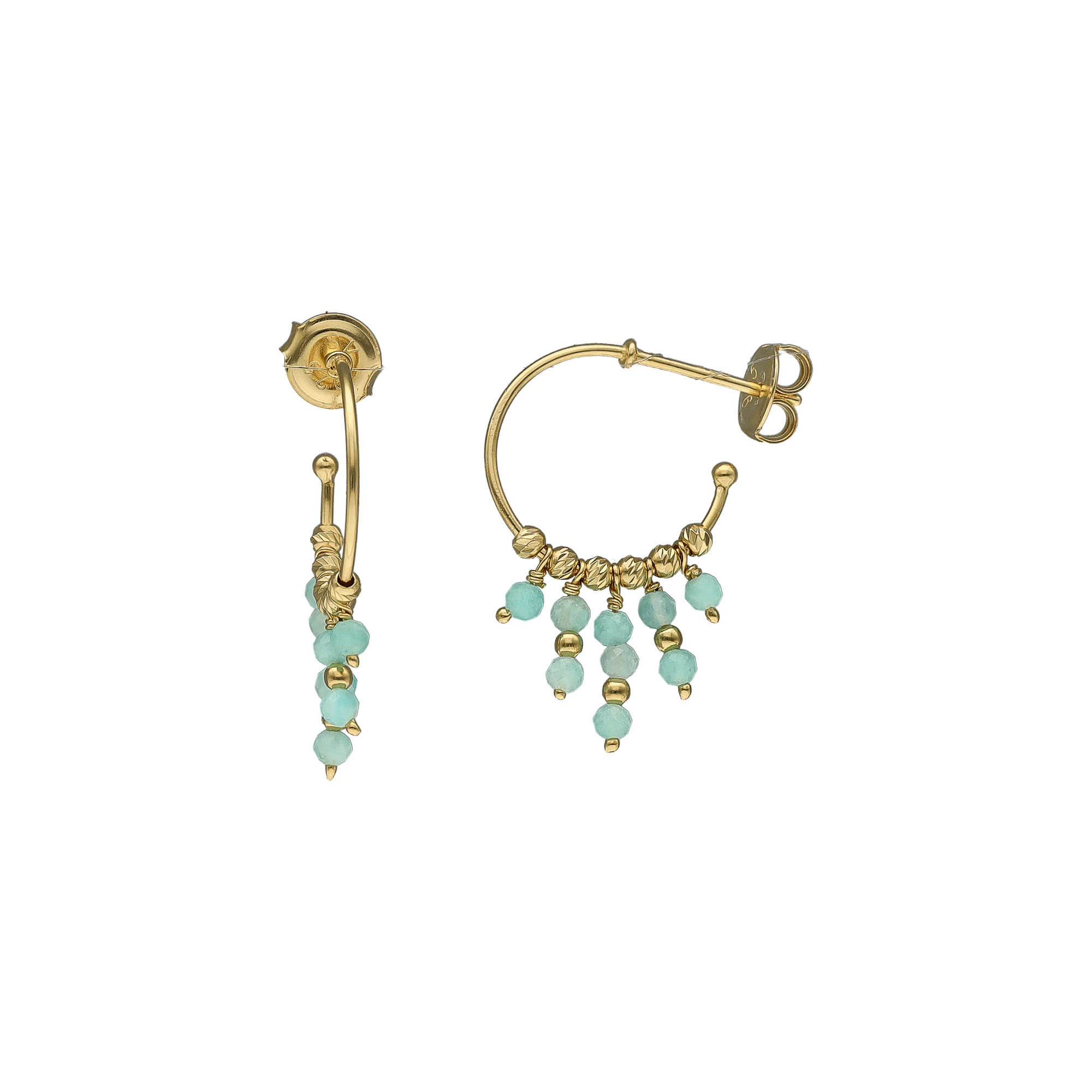Boucles d'oreilles argent dorée créole pierres amazonite