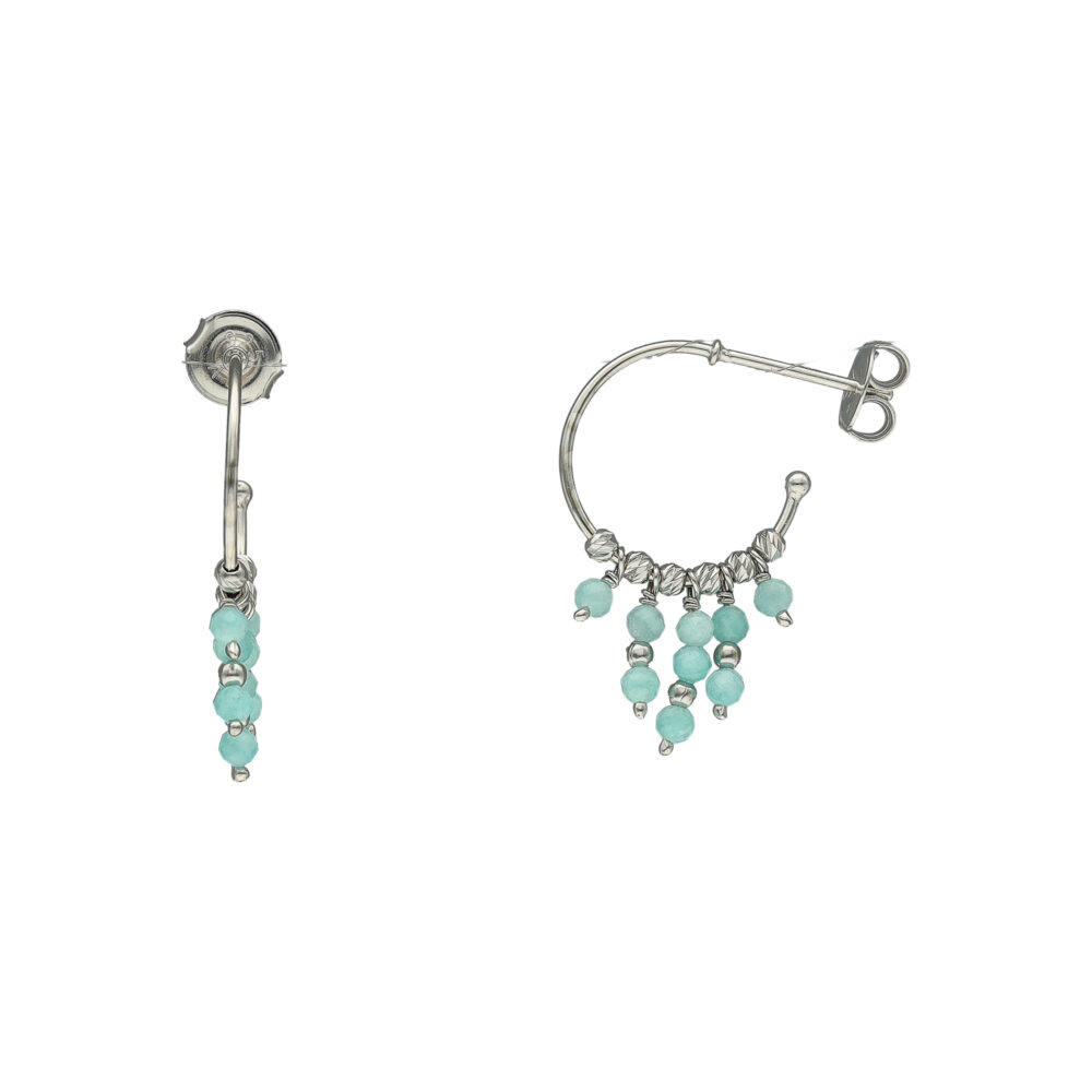 Boucles d'oreilles argent rhodié créole pierres amazonite