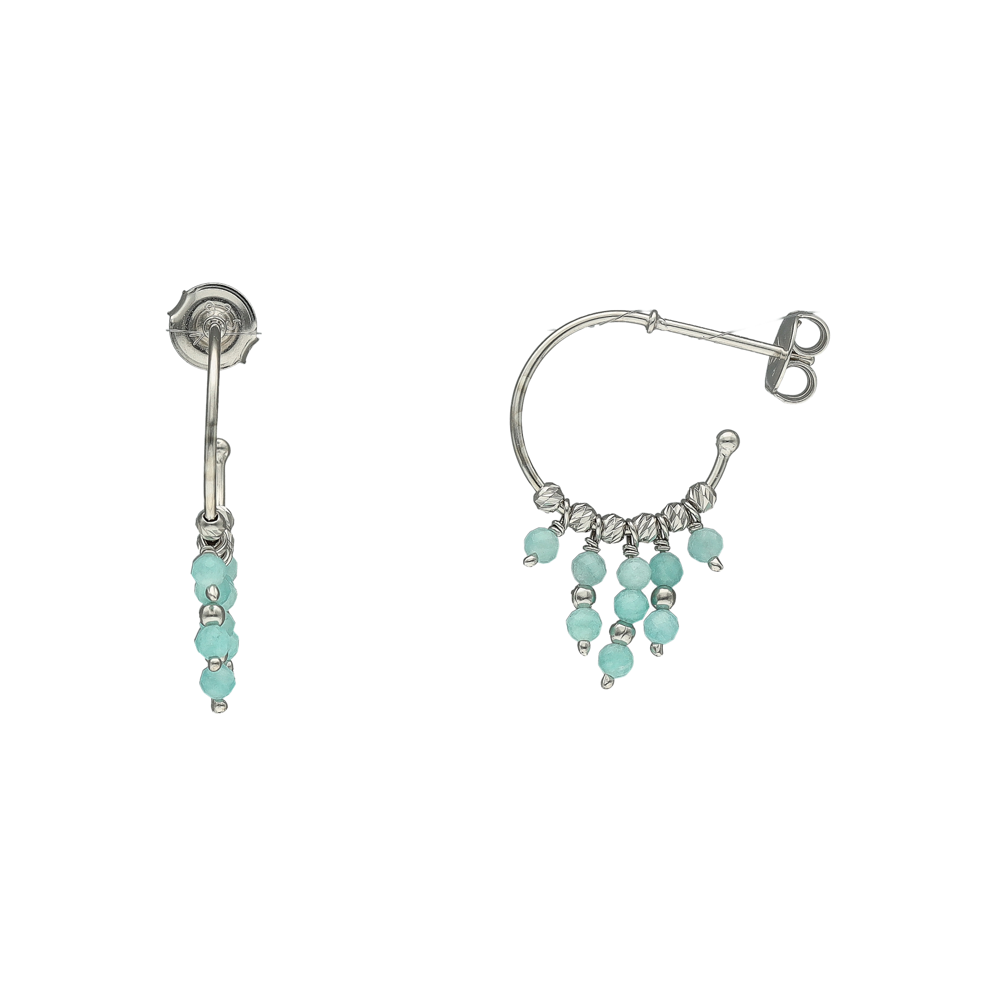 Boucles d'oreilles argent rhodié créole pierres amazonite