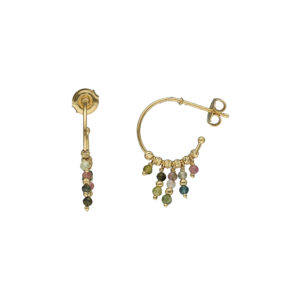 Boucles d'oreilles argent dorée créole pierres tourmaline