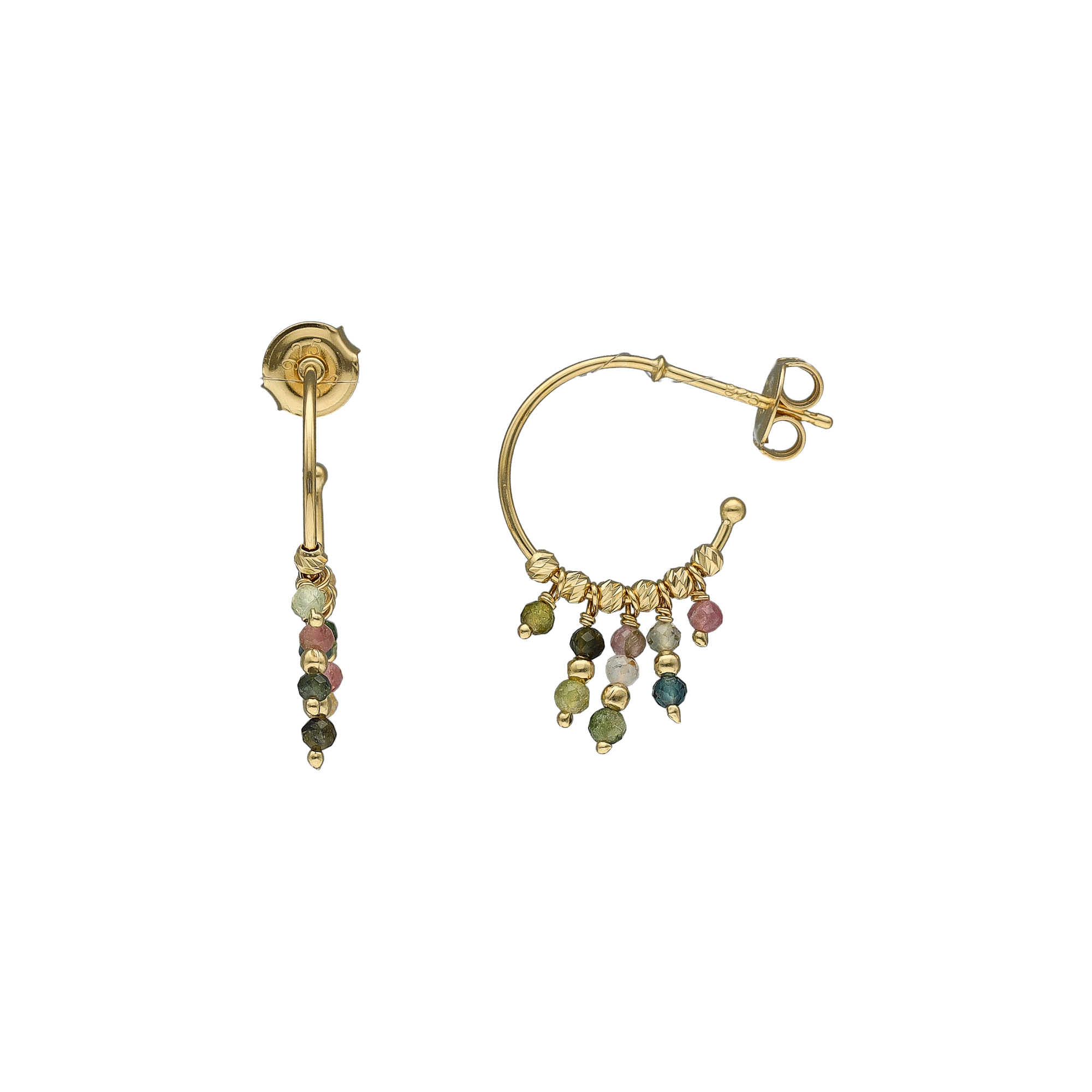 Boucles d'oreilles argent dorée créole pierres tourmaline