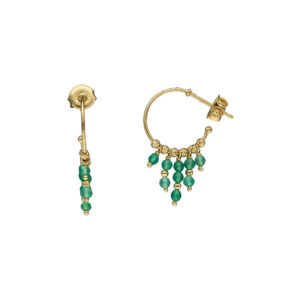 Boucles d'oreilles argent dorée créole pierres onyx vert