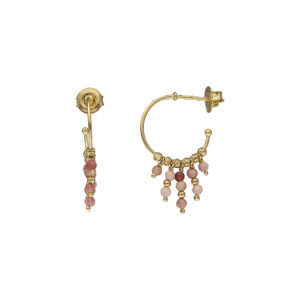 Boucles d'oreilles argent dorée créole pierres rhodonite fraise