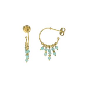 BOD087 ALI DORE AMAZONITE Boucles d'oreilles argent dorée créole pierres amazonite