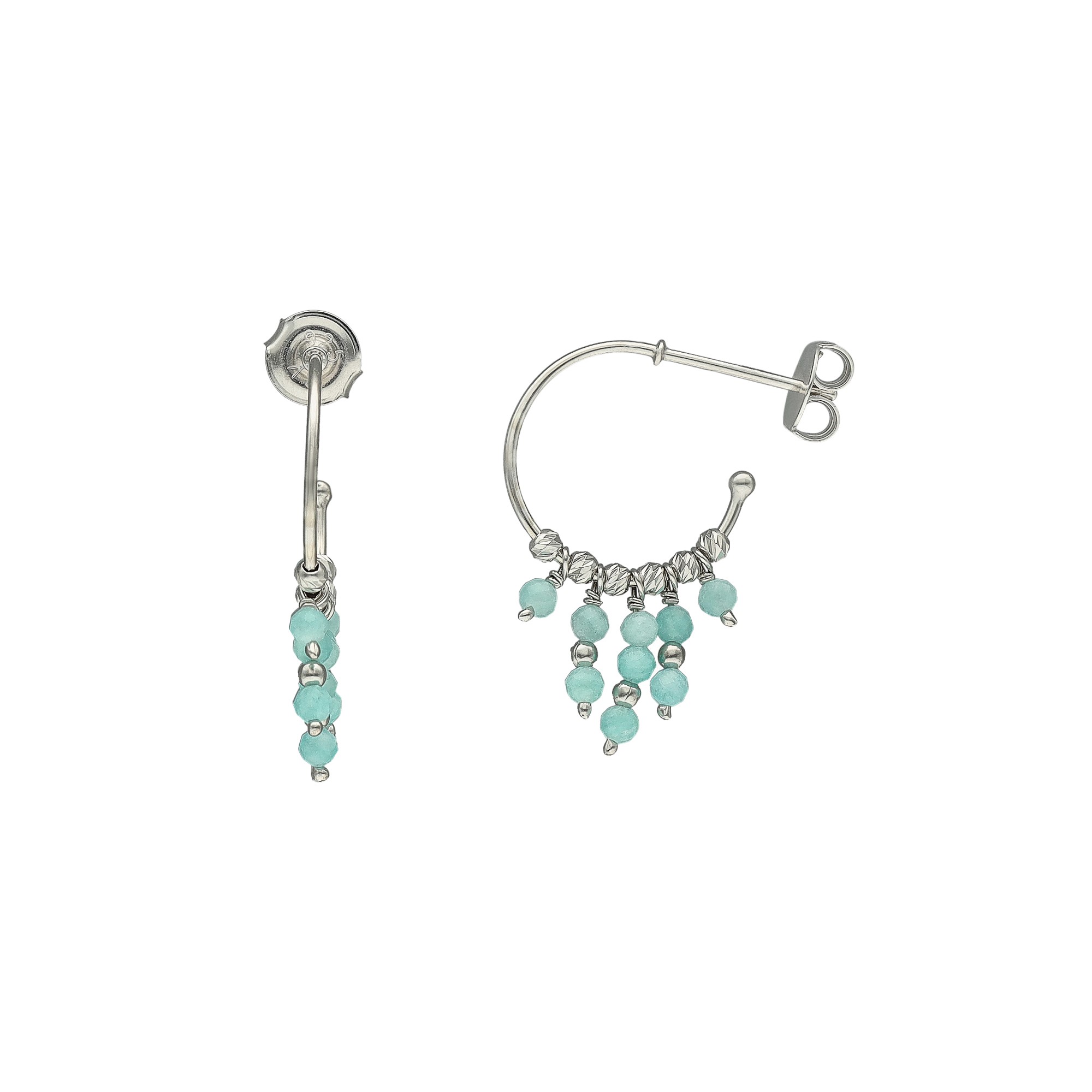 Boucles d'oreilles argent rhodié créole pierres amazonite 1