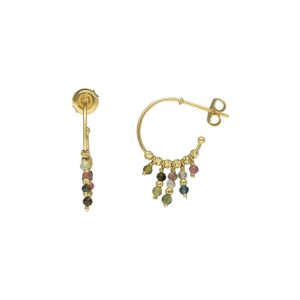 BOD087 ALI TOURMALINE Boucles d'oreilles argent dorée créole pierres tourmaline