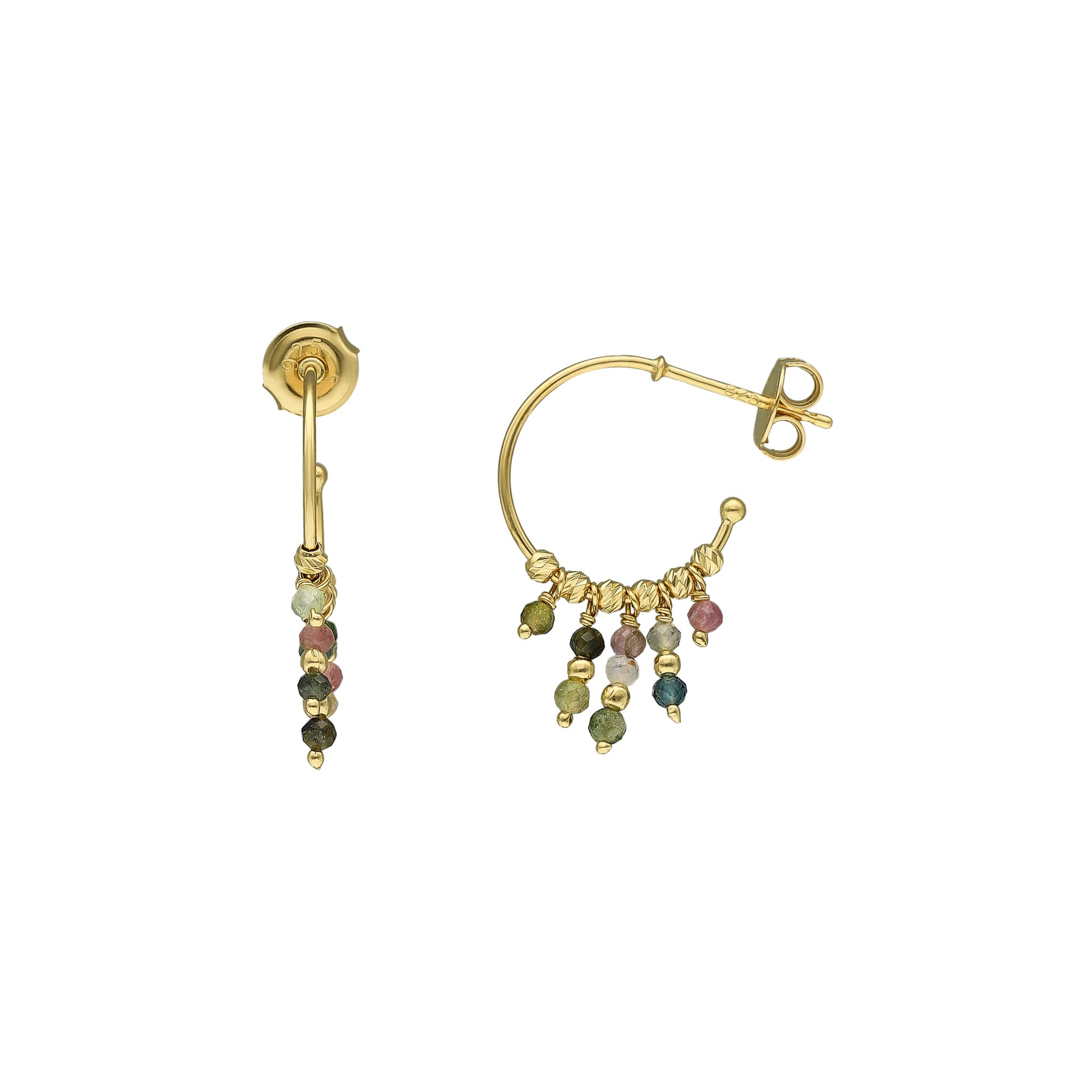 BOD087 ALI TOURMALINE Boucles d'oreilles argent dorée créole pierres tourmaline