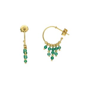 BOD087 ALI VERT Boucles d'oreilles argent dorée créole pierres onyx vert