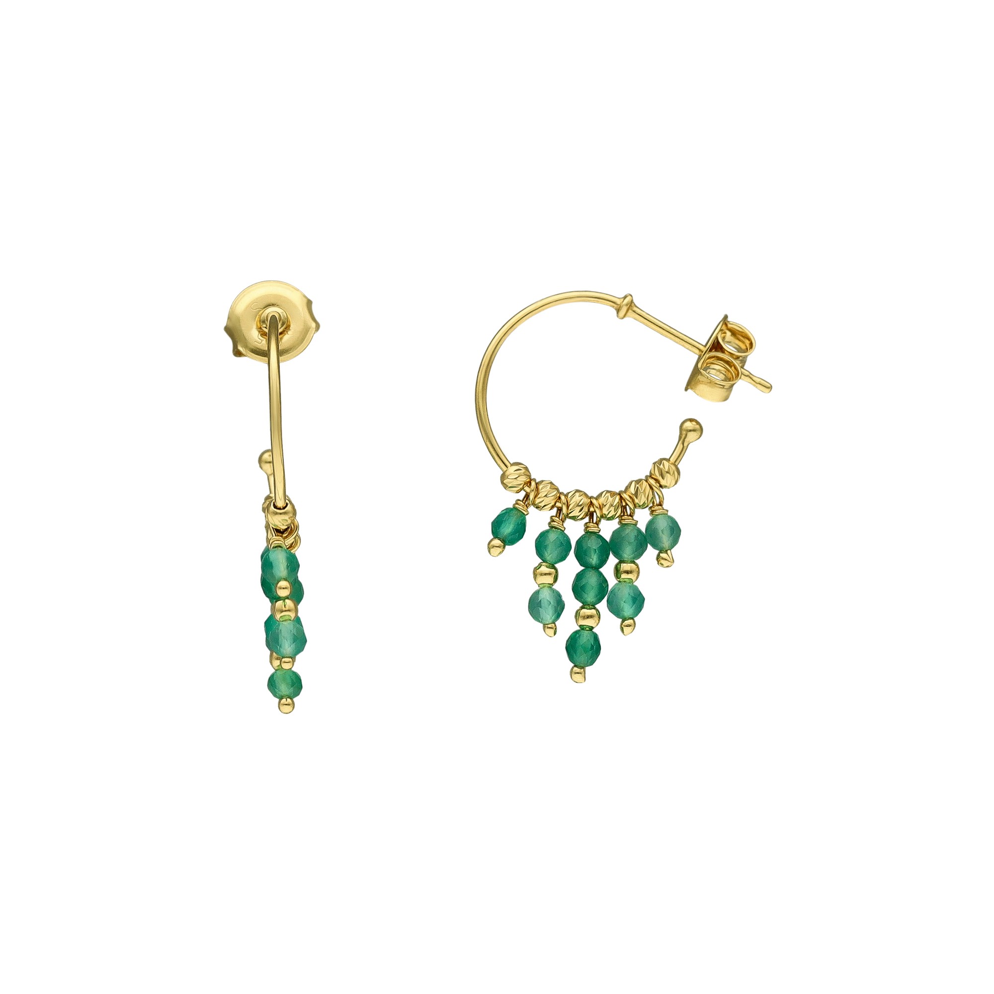 BOD087 ALI VERT Boucles d'oreilles argent dorée créole pierres onyx vert