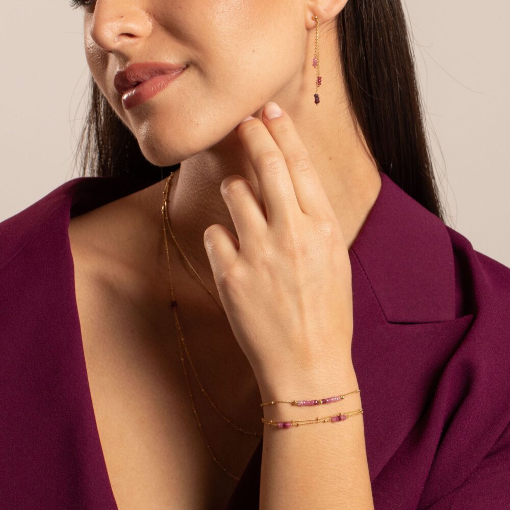 Bracelet argent doré pierres précieuses rubis véritable et perles dorées 2