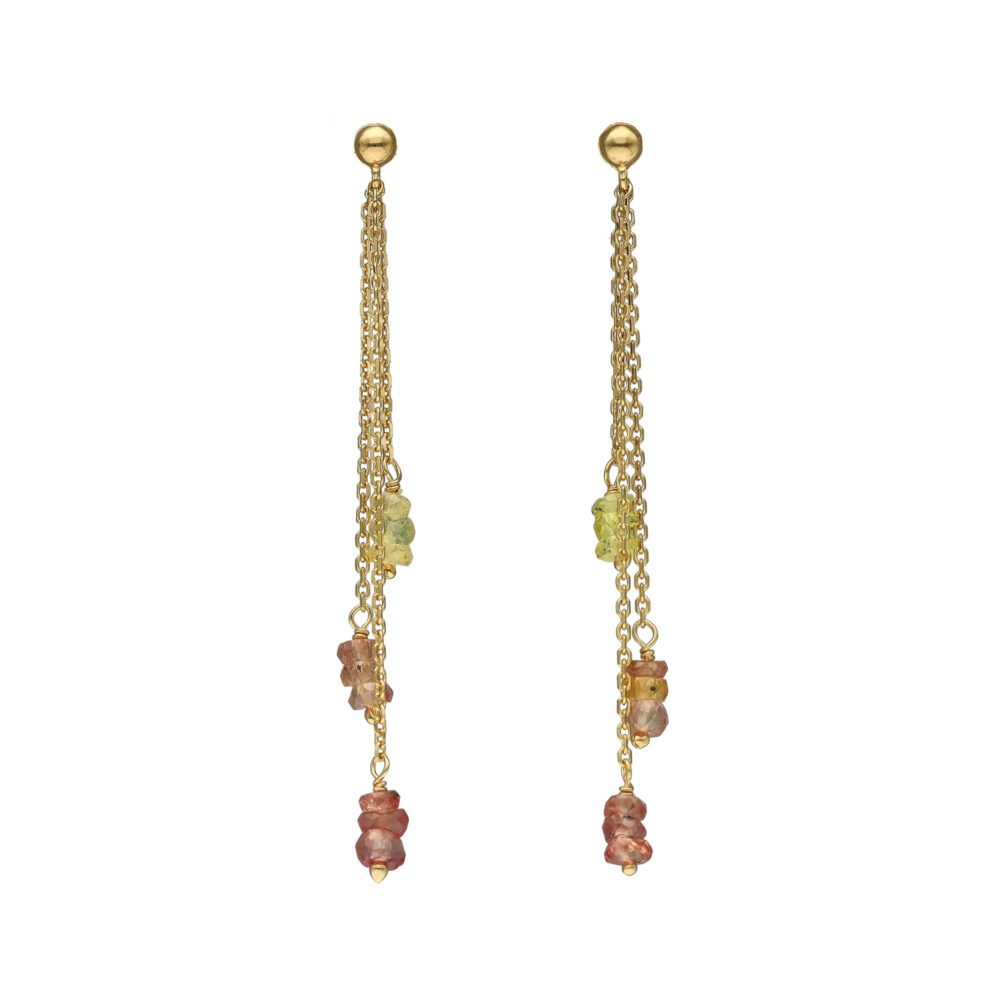 Boucles d oreilles longues argent doré pierres précieuses saphir jaune véritable