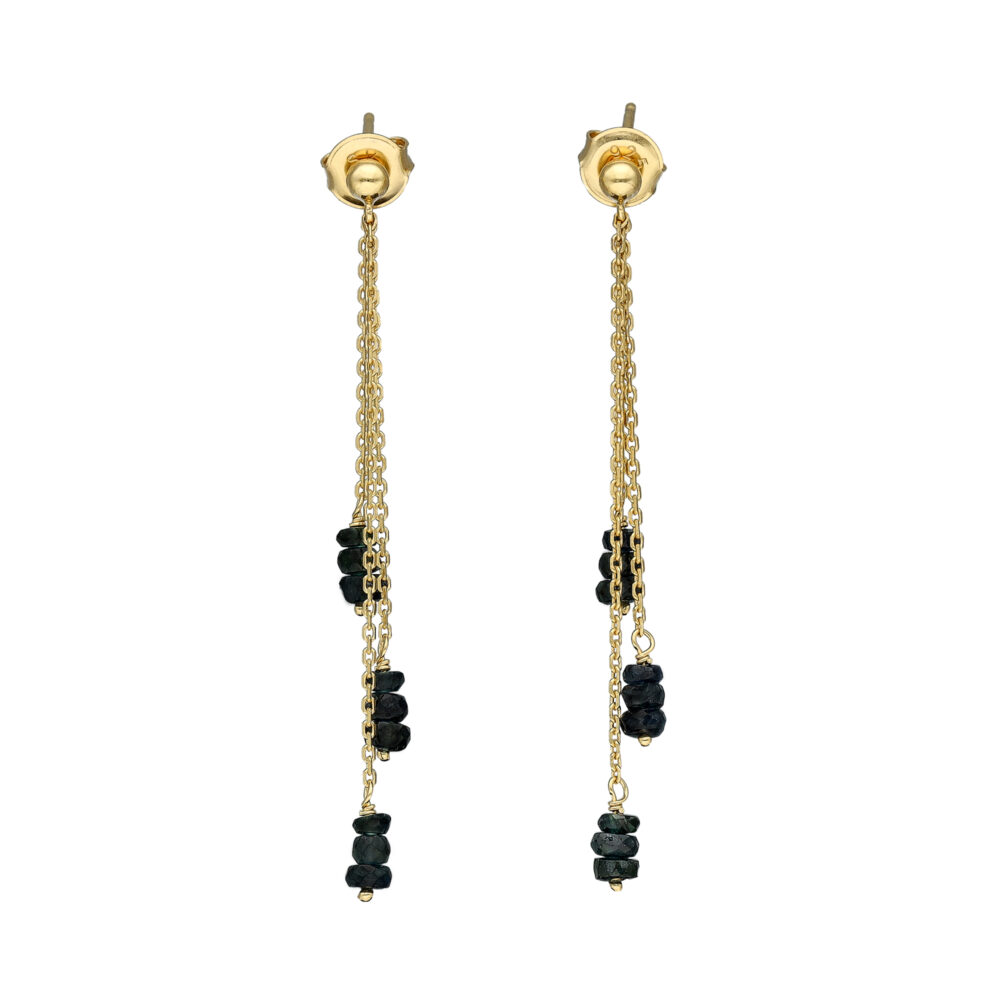 Boucles d oreilles longues argent doré pierres précieuses saphir noir véritable