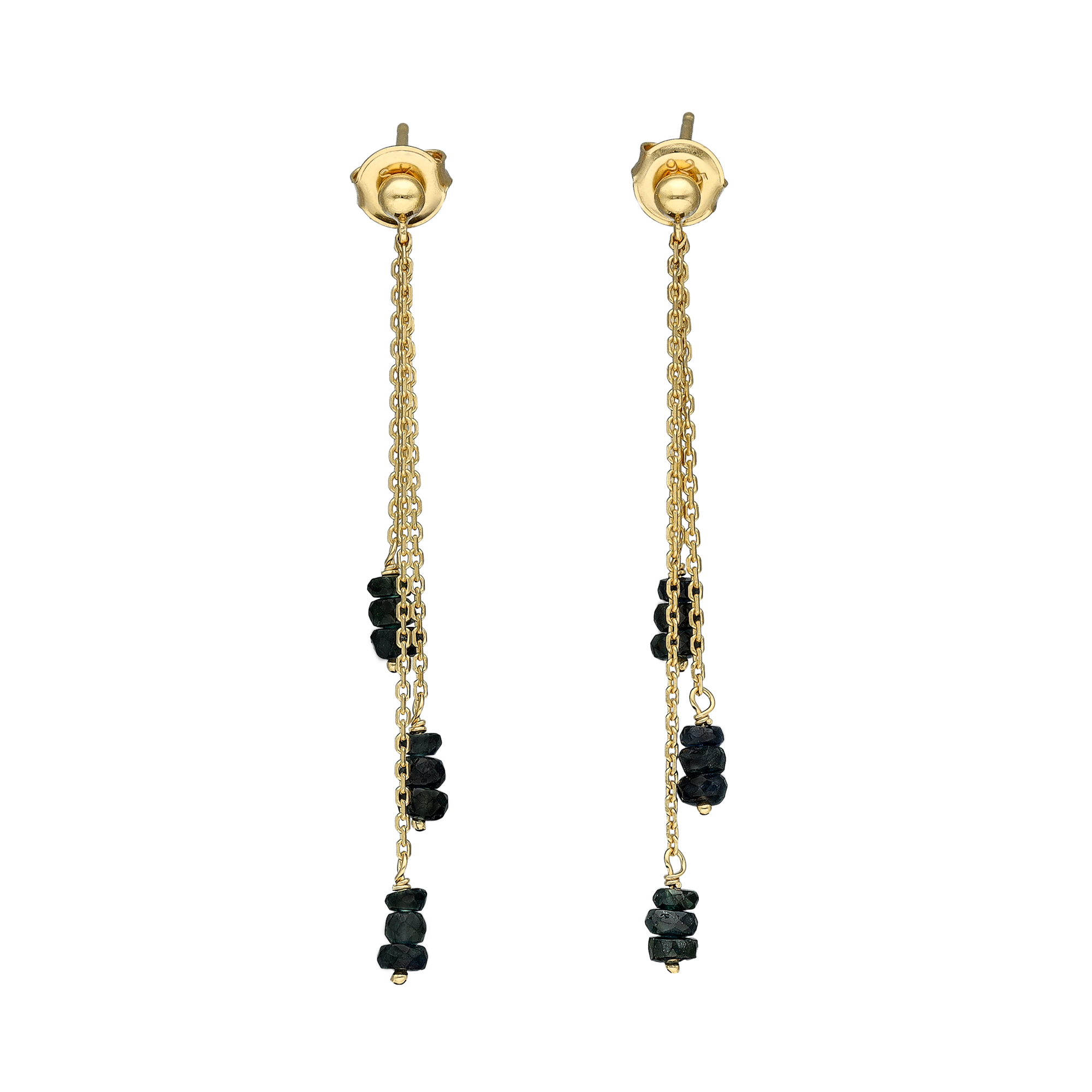 Boucles d oreilles longues argent doré pierres précieuses saphir noir véritable 1