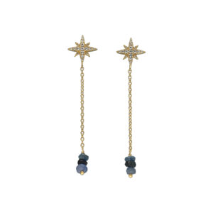 Boucles d'Oreilles Pendantes Étoile Polaire en Argent Doré, Saphir Bleu et Topaze 3