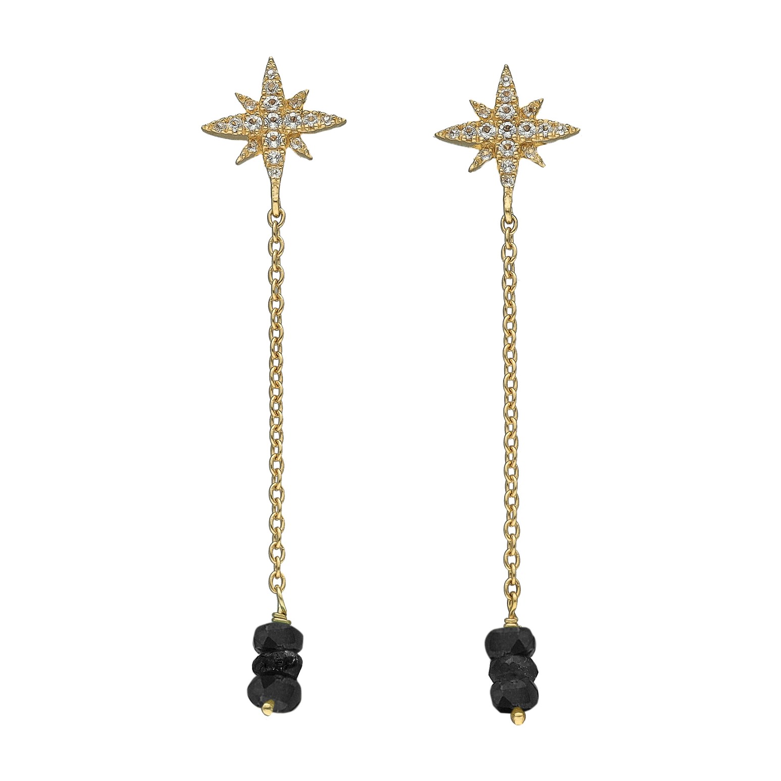BOD1161SAPHIRNOIR Boucles d'Oreilles Pendantes Étoile Polaire en Argent Doré, Saphir Noir et Topaze 1