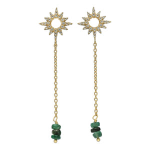 Boucles d'Oreilles Pendantes "Soleil" en Argent Doré, Émeraude Verte et Topaze 3