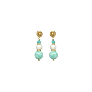 Boucles d'Oreilles Pendantes "Éclat Nocturne" en Argent Doré, Perle naturelle et amazonite