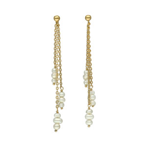 Boucles d'Oreilles Pendantes Cascade en Argent Doré et Perles de Culture Naturelles 3