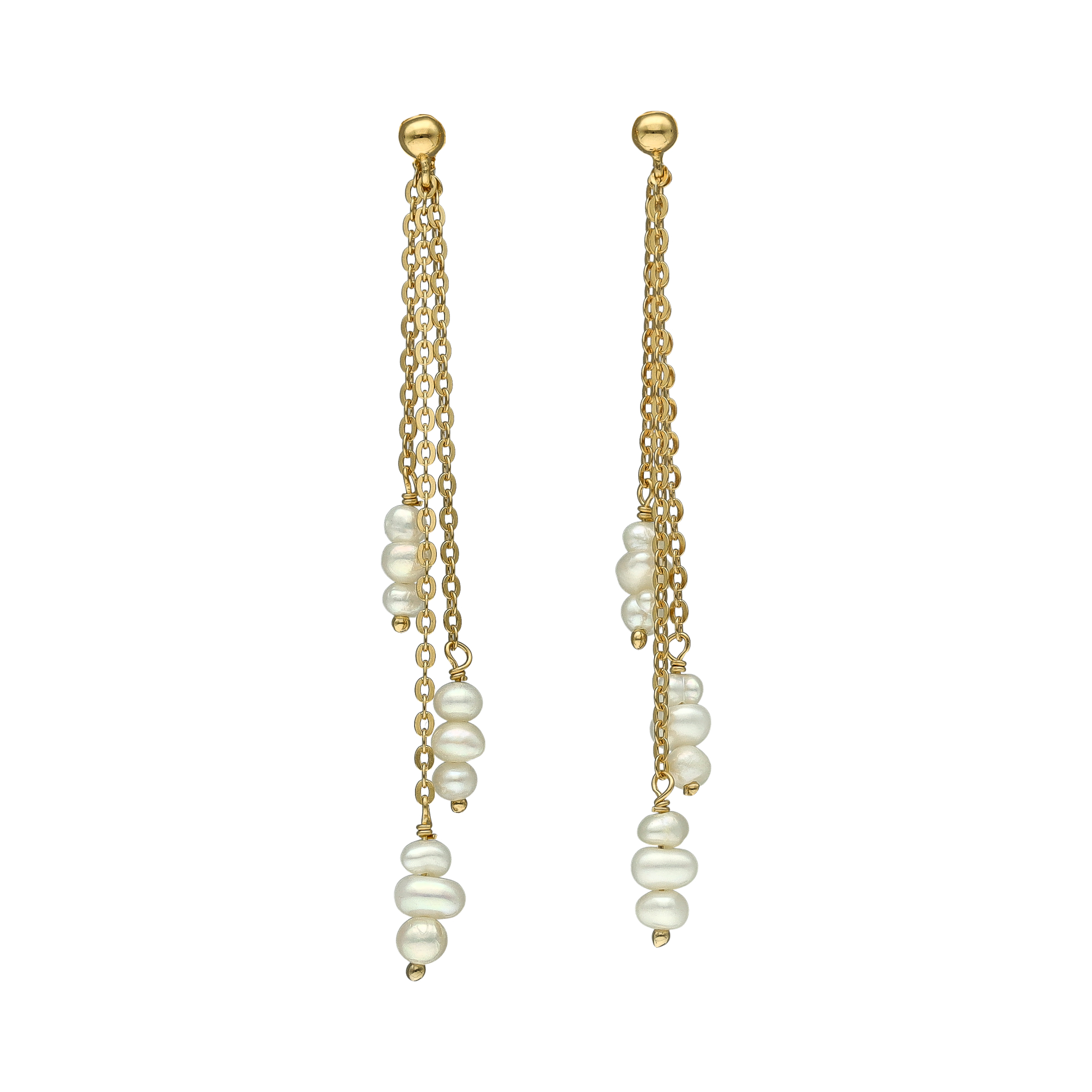 Boucles d'Oreilles Pendantes Cascade en Argent Doré et Perles de Culture Naturelles 1