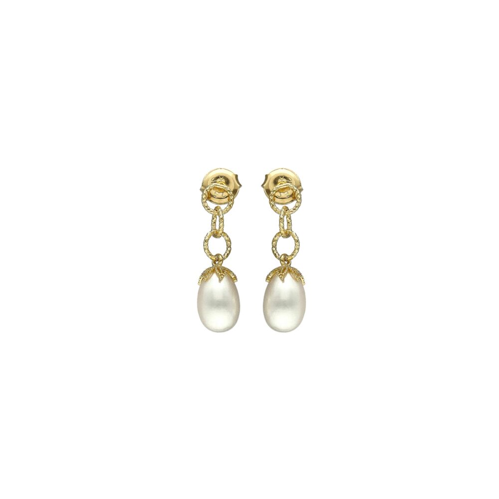 Boucles d oreilles argent dorée diamanté goutte de perle naturelle blanche