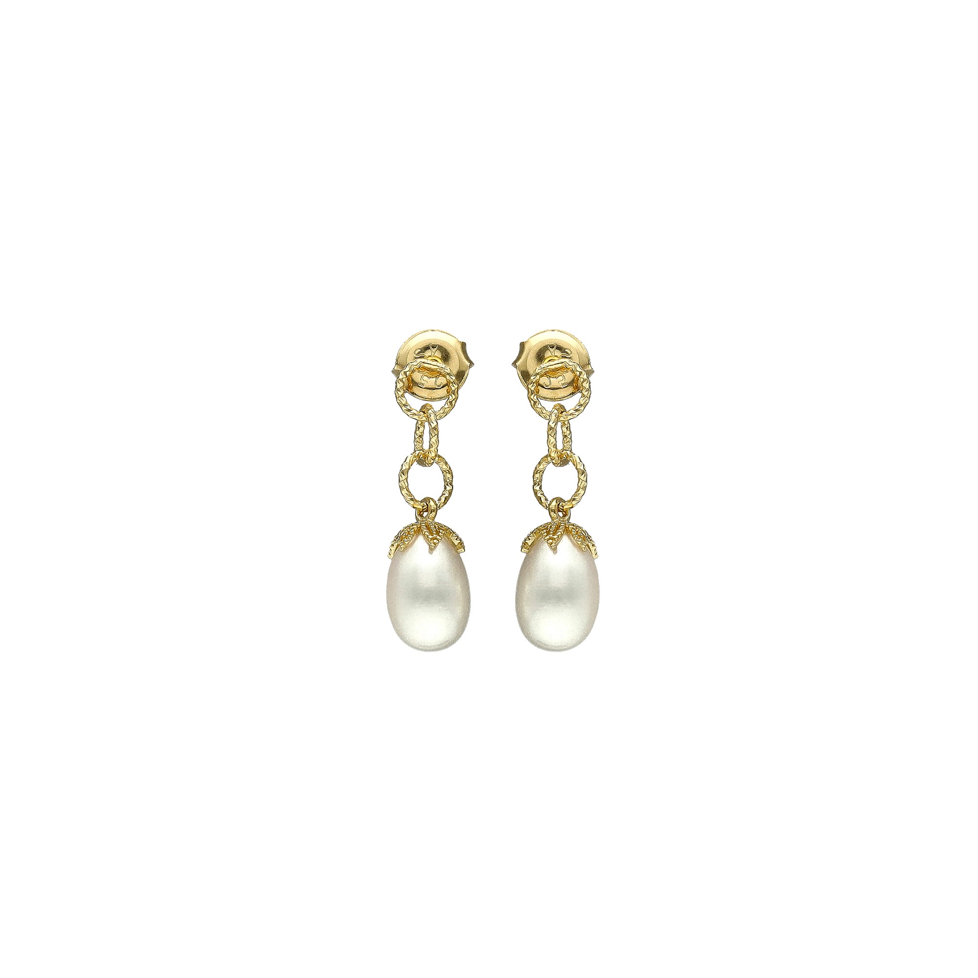 Boucles d oreilles argent dorée diamanté goutte de perle naturelle blanche