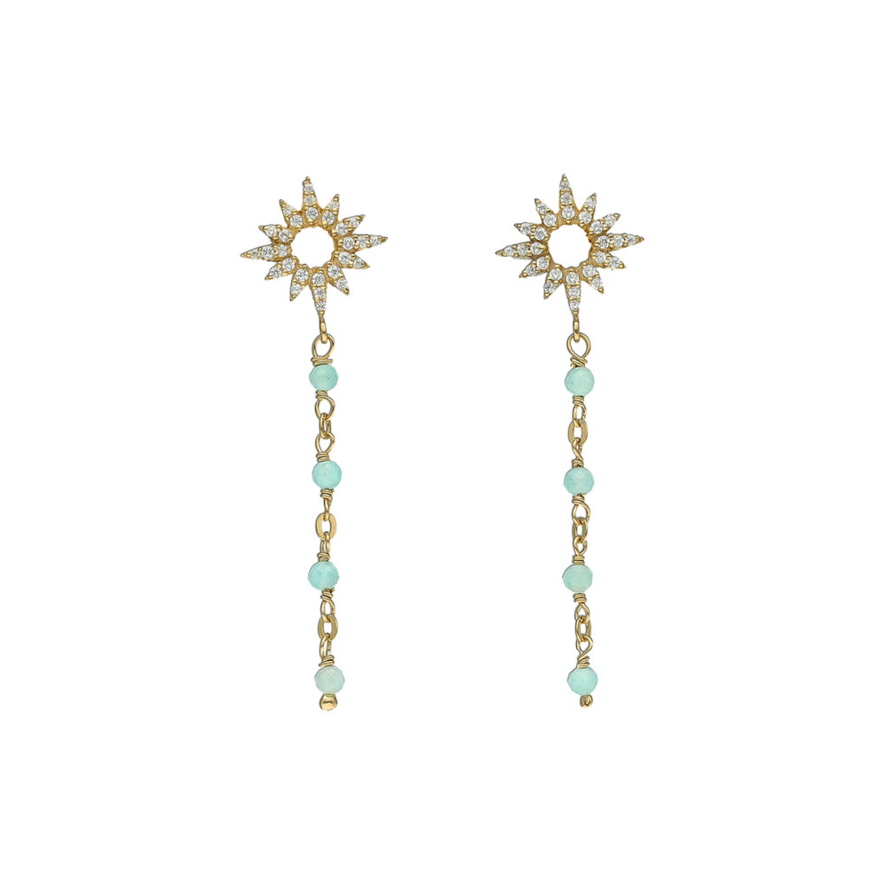 Boucles d'Oreilles Pendantes "Aube Divine" en Argent Doré et Amazonite Véritable