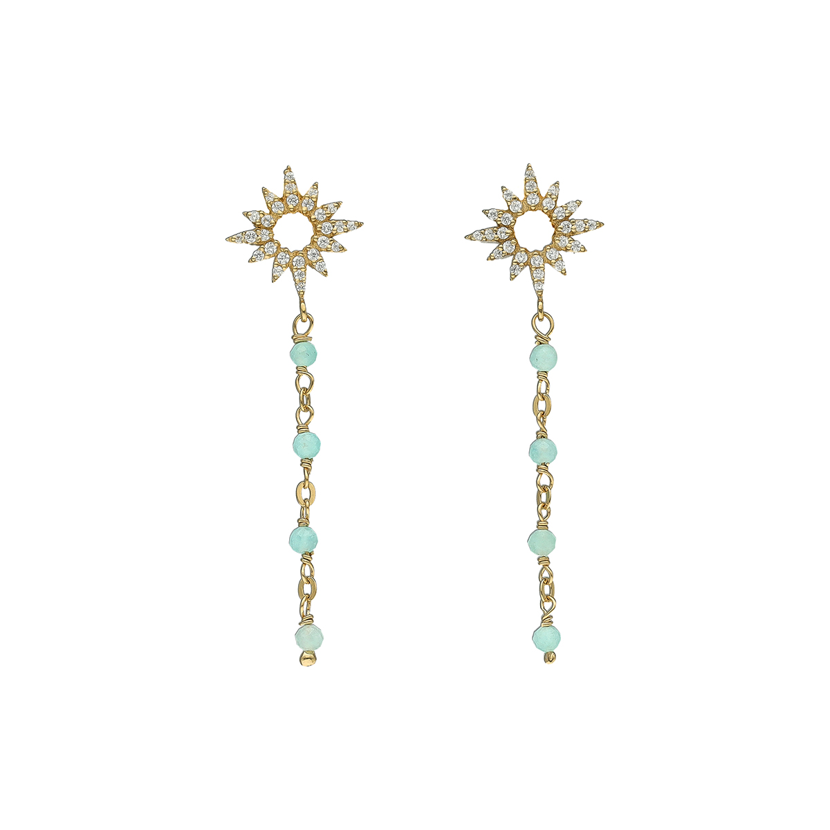 Boucles d'Oreilles Pendantes "Aube Divine" en Argent Doré et Amazonite Véritable 1