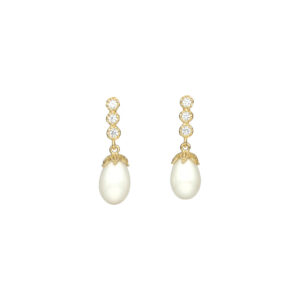 Boucles d oreilles argent dorée goutte de perle naturelle blanche zirconium