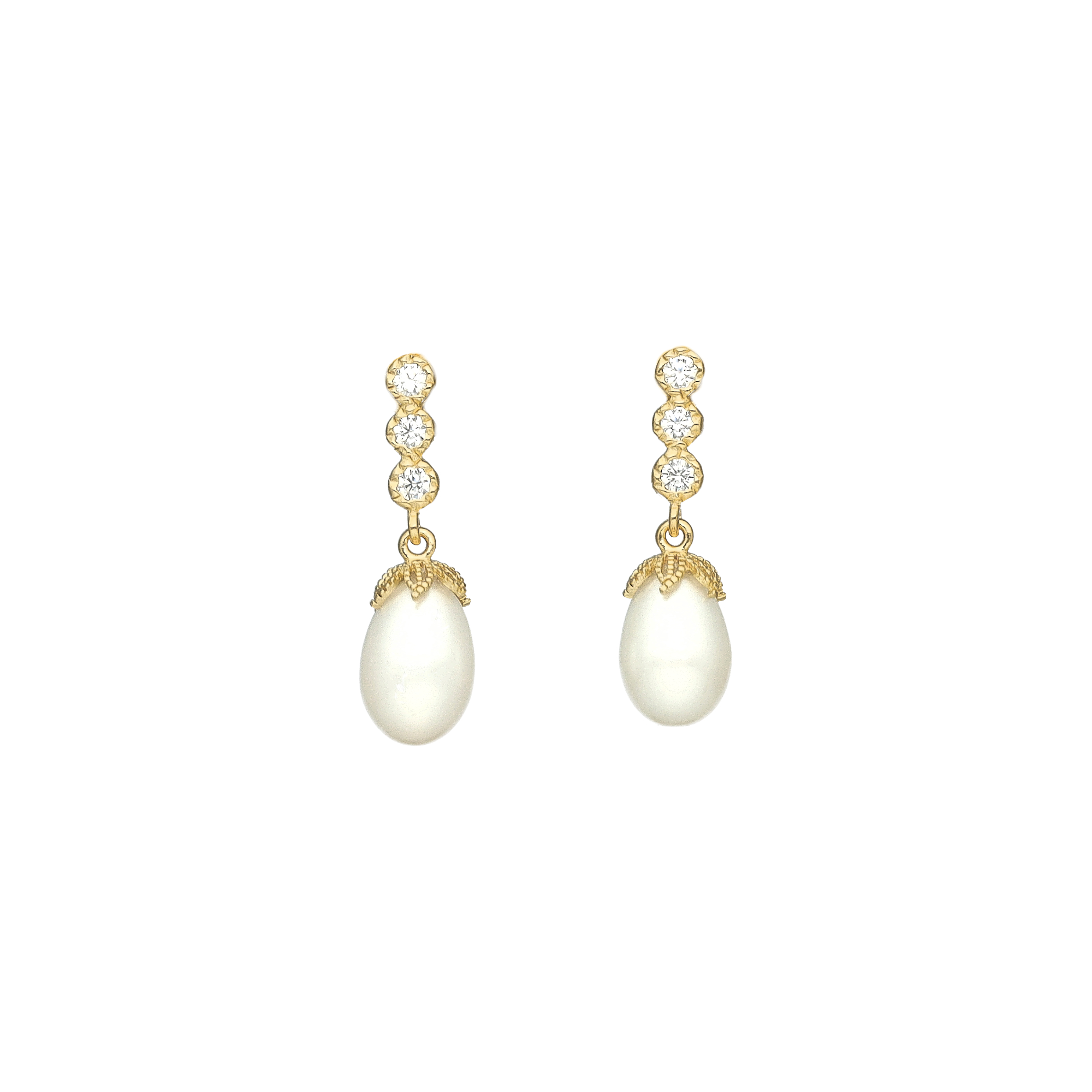 Boucles d oreilles argent dorée goutte de perle naturelle blanche zirconium