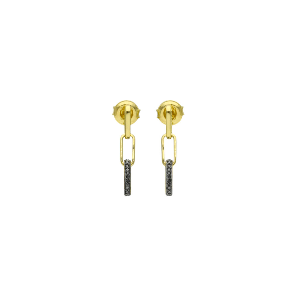 Alternative view of Boucles d'Oreilles Puces Argent Dorées Mailles Diamant Noir