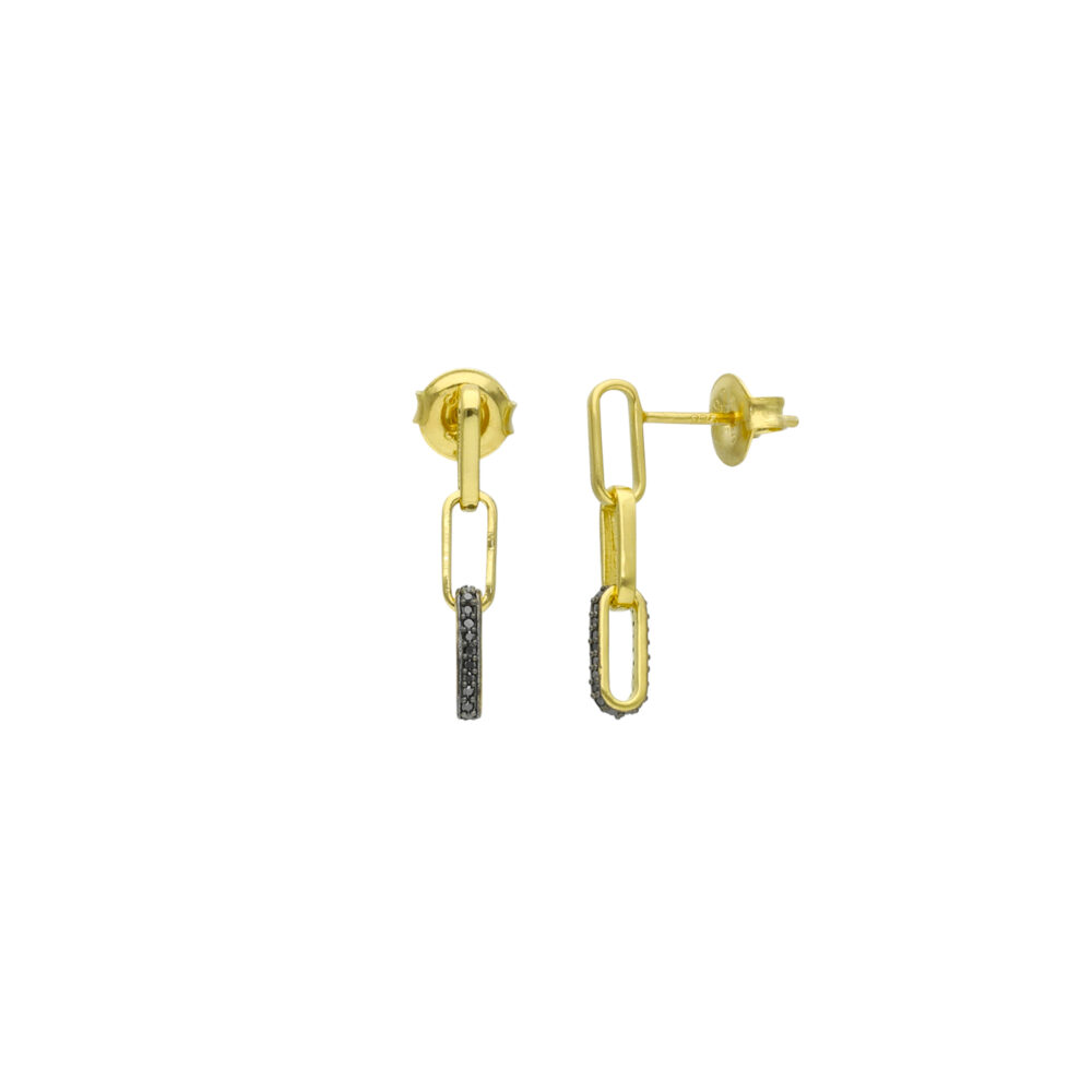 Boucles d'Oreilles Puces Argent Dorées Mailles Diamant Noir