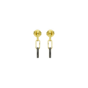 Boucles d'Oreilles Puces Argent Dorées Mailles Diamant Noir 2