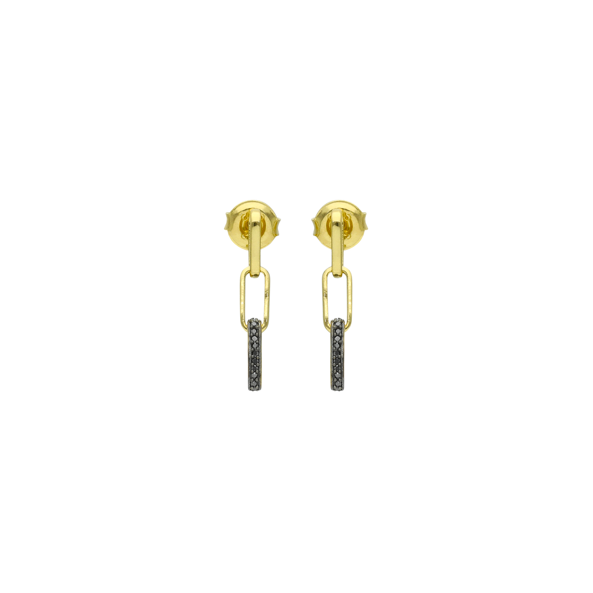 Boucles d'Oreilles Puces Argent Dorées Mailles Diamant Noir 1