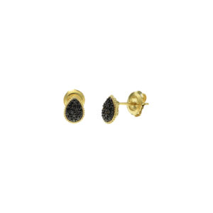 Boucles d'Oreilles Puces Argent Dorées Gouttes Diamant Noir