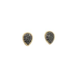 Boucles d'Oreilles Puces Argent Dorées Gouttes Diamant Noir 4