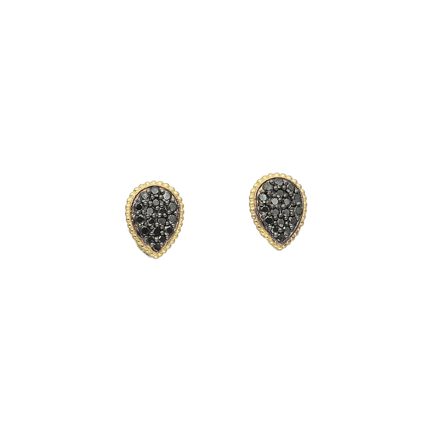 Boucles d'Oreilles Puces Argent Dorées Gouttes Diamant Noir 2