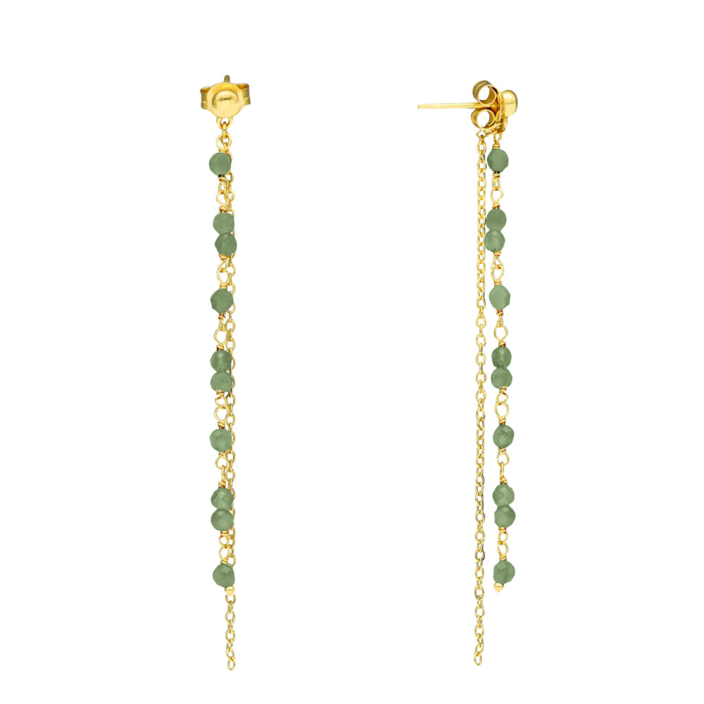 Boucles d'oreilles pendantes argent dorée pierre aventurine