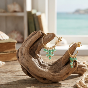 Boucles d'oreilles argent dorée créole pierres naturelles onyx vert orusbijoux