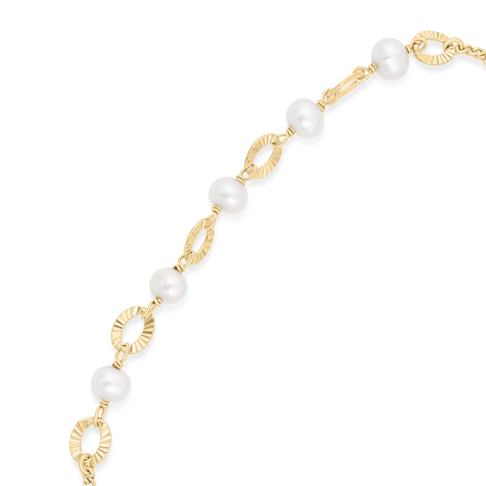 Alternative view of Bracelet argent dorée perle naturelle blanche maillons doré