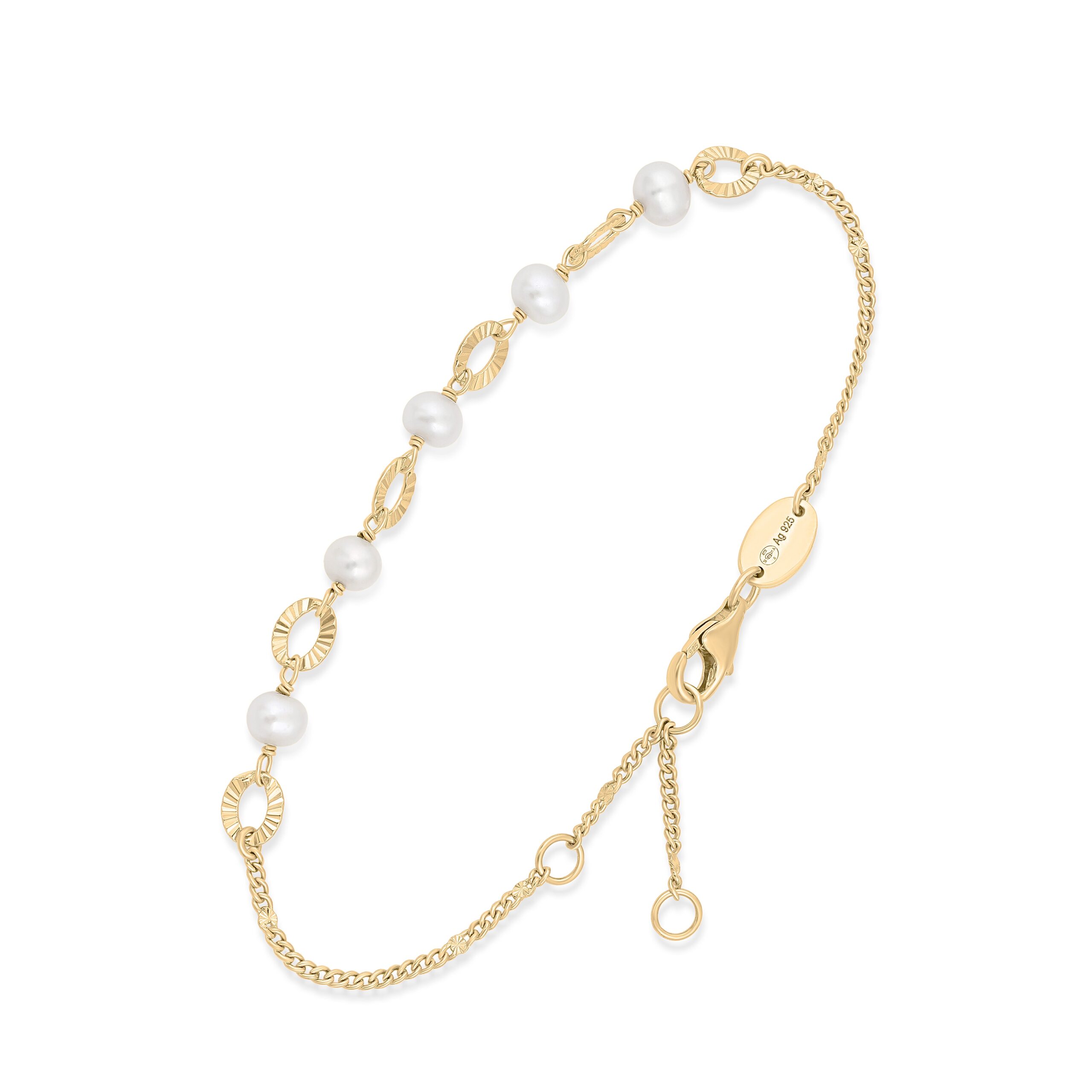 Bracelet argent dorée perle naturelle blanche maillons doré